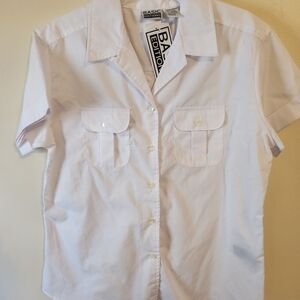 Basic Editions White Short Sleeve Button-Up Shirt